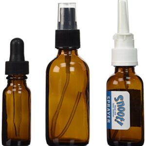 Amber Glass EMPTY Colloidal Silver Applicator 3-Pack, w/ 2oz Mist Sprayer, 1oz Nasal Sprayer, and 1/2oz Dropper