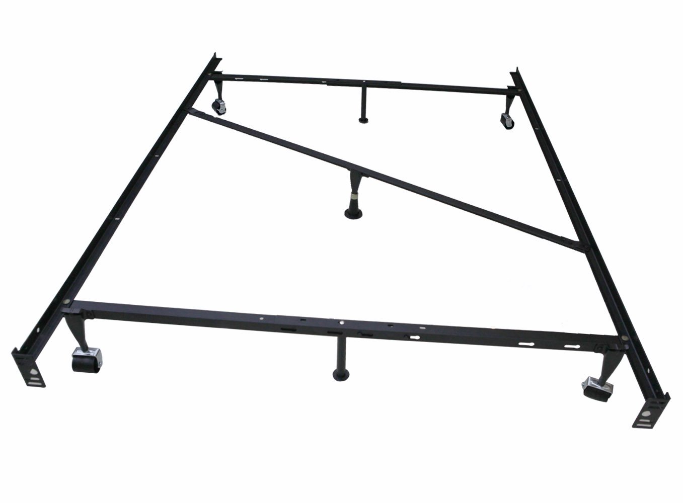 Kings Brand 7-Leg Super Duty Adjustable Metal Bed Frame (Queen/Full/XL/Twin/XL) with Center Support bar & Rug Rollers&Locking Wheels