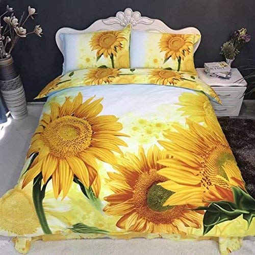 Newrara Sunflower 4pcs Queen Size 100% Cotton 800 Thread Count Bedding Sets Duvet Cover Set Bed Sets Bed Cover Set Quilt Cover Set Bedclothes Bedspread Bed Sheets Sets Bed Linens Bed in a Bag