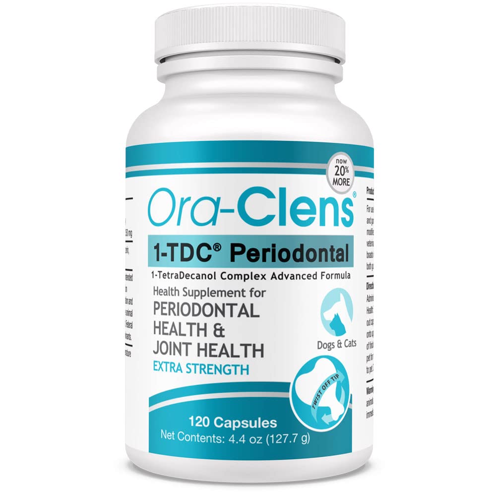 Ora-Clens 1-TDC Periodontal Supplement ES for Dog & Cat, Supports Oral, Hip & Joint Health, Muscle & Stamina Recovery, Skin & Coat Health, 120 Capsules