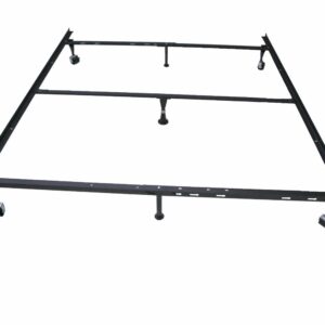 Kings Brand 7-Leg Super Duty Adjustable Metal Bed Frame (Queen/Full/XL/Twin/XL) with Center Support bar & Rug Rollers&Locking Wheels