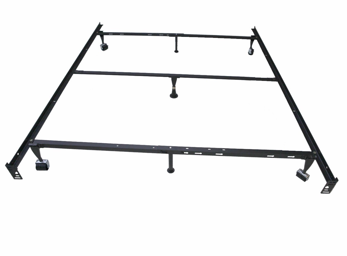 Kings Brand 7-Leg Super Duty Adjustable Metal Bed Frame (Queen/Full/XL/Twin/XL) with Center Support bar & Rug Rollers&Locking Wheels