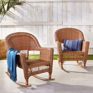 Jeco Set of 2 Wicker Rocker Chairs, Honey