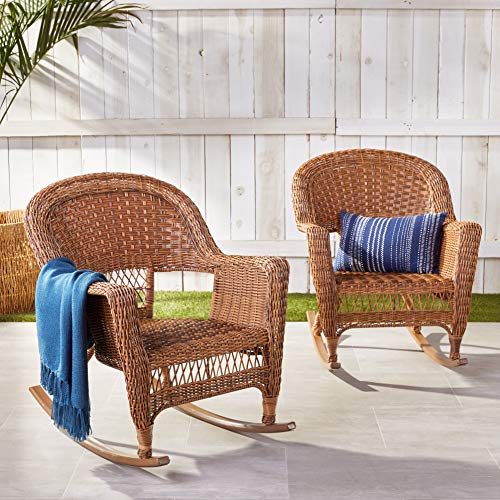 Jeco Set of 2 Wicker Rocker Chairs, Honey