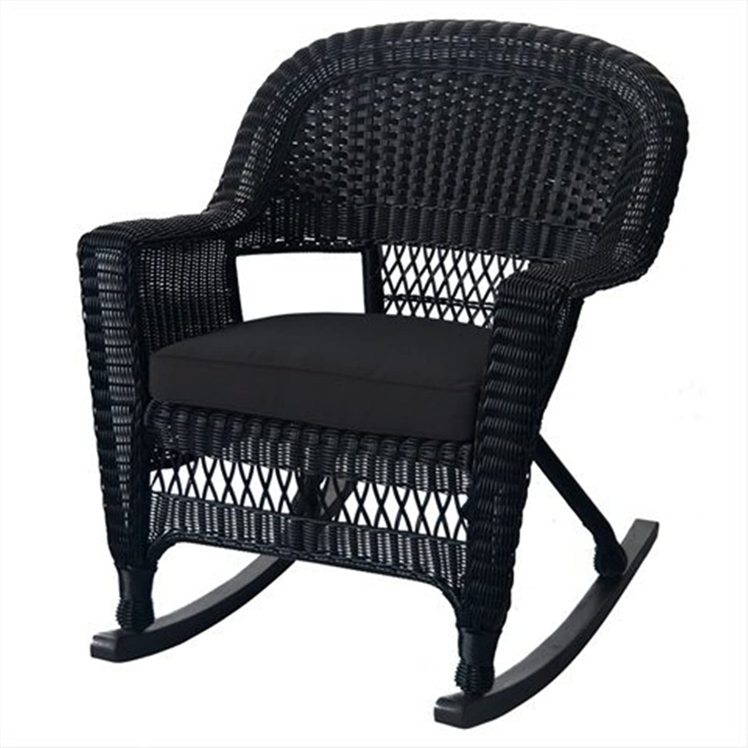 Jeco Rocker Wicker Chair with Cushion, Set of 2, Black