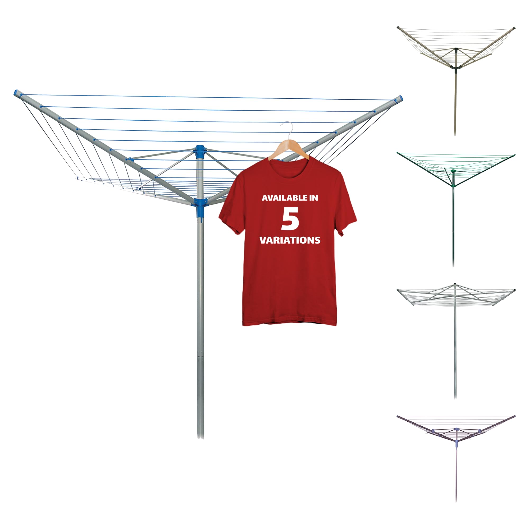 Strata 164 FT Umbrella Clothesline Outdoor - Clothes Line Outdoors Aluminum Frame with Ground Socket - Clotheslines for Outside Laundry Drying, Washing Line for Hanging Clothes, Sheets etc.