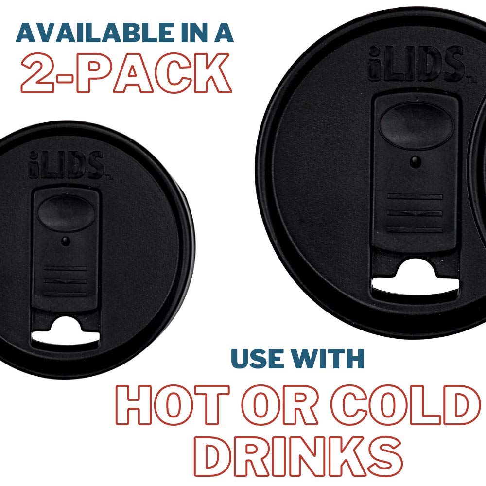 iLIDS Mason Jar Drink Lid, Regular Mouth, Black, Pack of 2