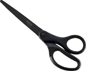 leitz titanium scissors, right or left handed (ambidextrous), non stick, office stationary, ergonomic handle, black, 180 mm