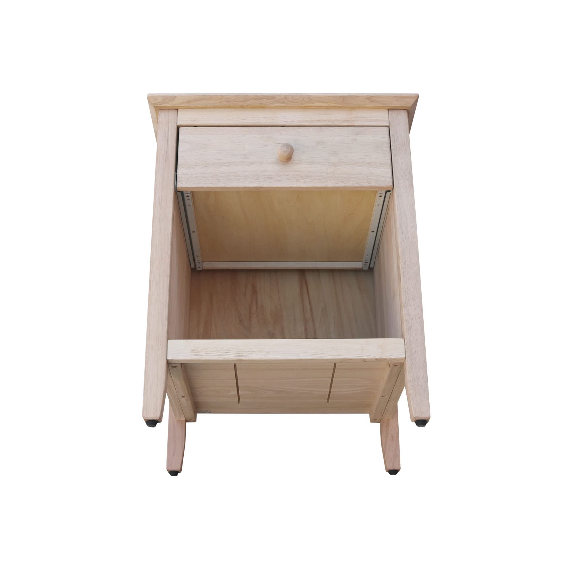 International Concepts Solid Wood Bedroom Nightstand 23.5" H, 1 Drawer, Sturdy Parawood, Paint or Stain in Any Color, Durable Eco-Friendly, Traditional and Elegant Design, Unfinished