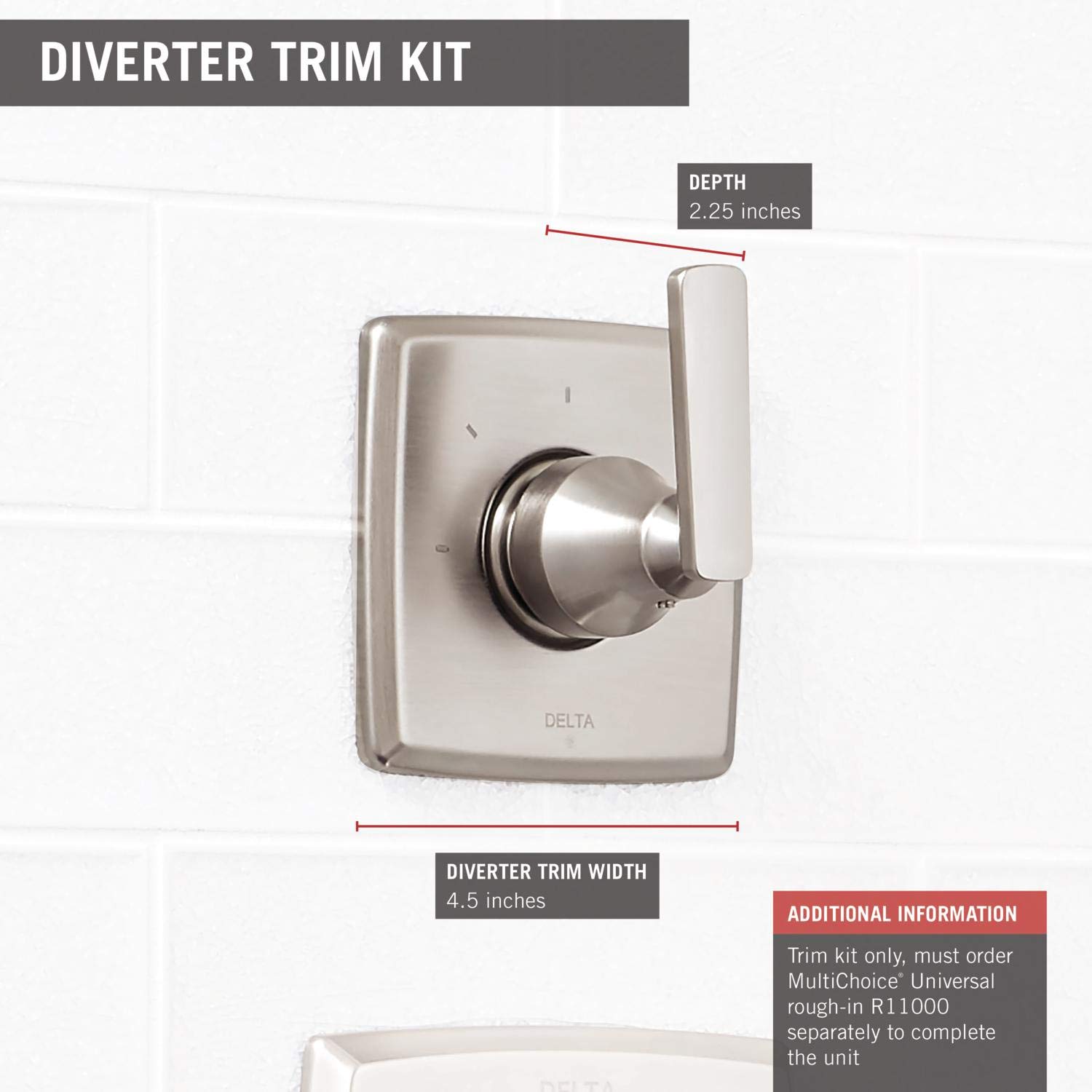 Delta Faucet Ashlyn 3-Setting Shower Handle Diverter Trim Kit, Diverter Valve Trim Kit Brushed Nickel, 3 Way Shower Diverter, Delta Diverter Trim, Stainless T11864-SS (Valve Not Included)