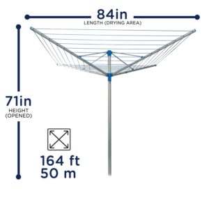 Strata 164 FT Umbrella Clothesline Outdoor - Clothes Line Outdoors Aluminum Frame with Ground Socket - Clotheslines for Outside Laundry Drying, Washing Line for Hanging Clothes, Sheets etc.