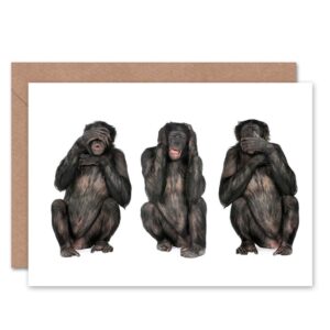 wee blue coo see hear speak no evil blank greetings birthday card art