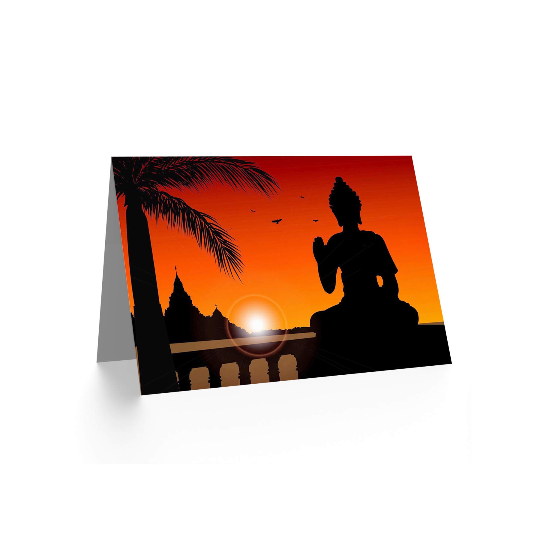 Wee Blue Coo Buddha Statue Zen Sunset Birthday Art Sealed Greeting Card Plus Envelope Blank inside