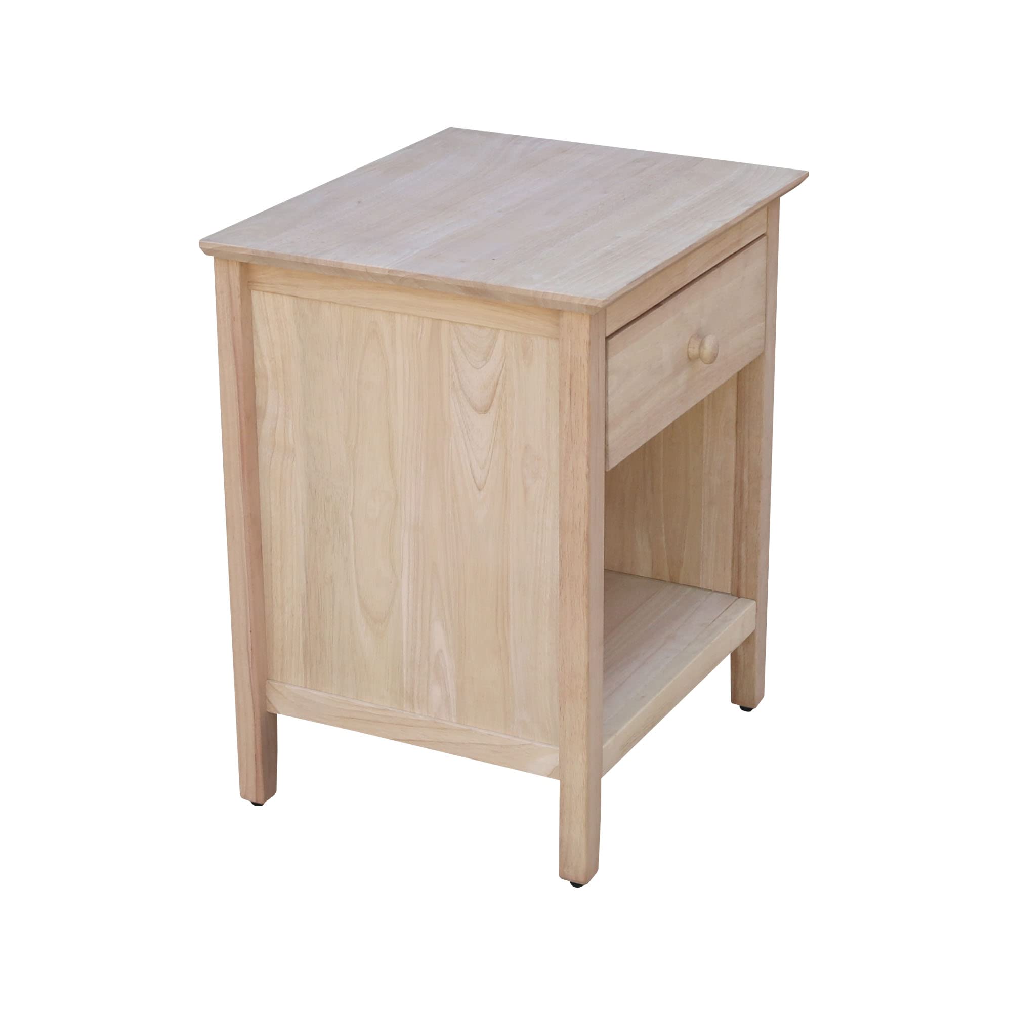 International Concepts Solid Wood Bedroom Nightstand 23.5" H, 1 Drawer, Sturdy Parawood, Paint or Stain in Any Color, Durable Eco-Friendly, Traditional and Elegant Design, Unfinished