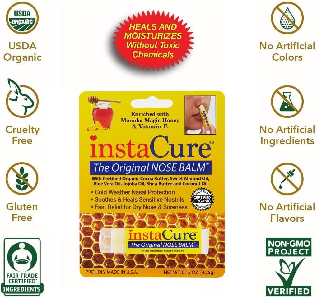 INSTACURE Original Nose Balm. Fast Relief for Cracked Dry & Sore Noses with Raw Manuka Honey Vitamin E Shea Butter Aloe Vera Oil. Heals Dog’s Dry Cracked Nose (1 Pack)