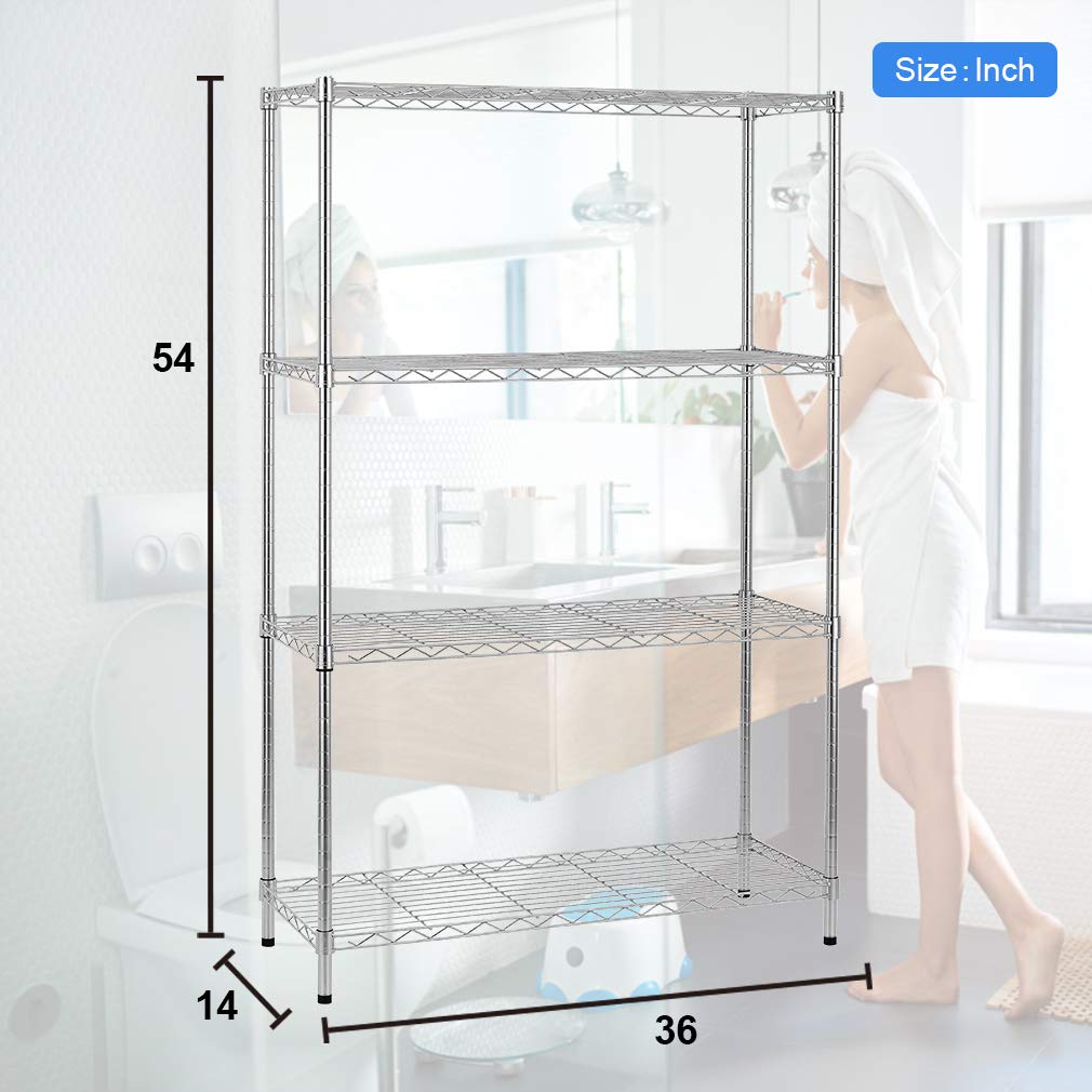 14''Dx36''Wx54''H 4-Shelf Wire Shelving Unit Garage NSF Business Wire Shelf Metal Large Storage Shelves Heavy Duty Height Utility Commercial Grade Steel Layer Shelf Rack Organizer 1000 LBS