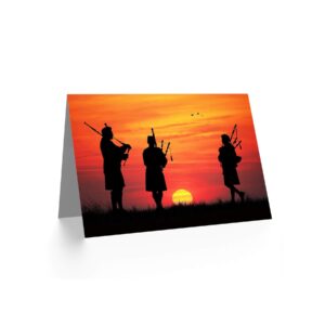 Wee Blue Coo Bagpipes Scottish Silhouette Sunset Birthday Art Sealed Greeting Card Plus Envelope Blank inside