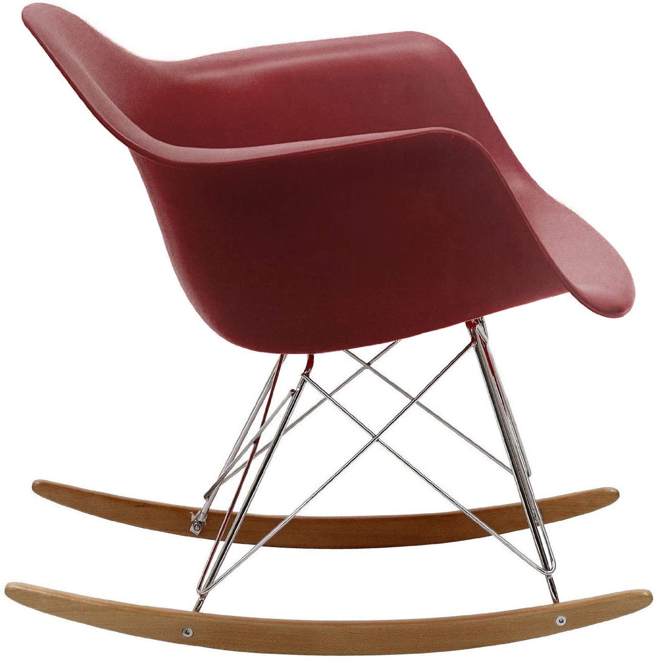 2xhome EMRocker x1 Metal Eiffel Wire Frame and Wooden Rocker Legs, Maroon