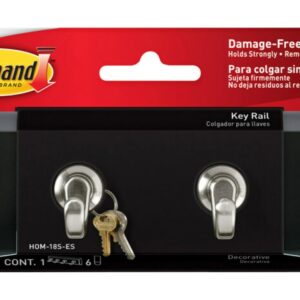 Command Key Rail, Holds up to 2 lb, 8-inch Rail with 4 Key Hooks and 6 Command Strips, Slate, Removable Key Hooks for Entryway or Hallway, Hang Keys, Hats, Dog Leashes, and Accessories