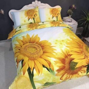 Newrara Sunflower 4pcs Queen Size 100% Cotton 800 Thread Count Bedding Sets Duvet Cover Set Bed Sets Bed Cover Set Quilt Cover Set Bedclothes Bedspread Bed Sheets Sets Bed Linens Bed in a Bag