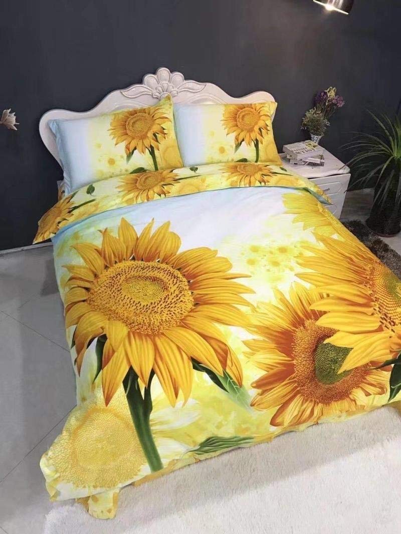 Newrara Sunflower 4pcs Queen Size 100% Cotton 800 Thread Count Bedding Sets Duvet Cover Set Bed Sets Bed Cover Set Quilt Cover Set Bedclothes Bedspread Bed Sheets Sets Bed Linens Bed in a Bag