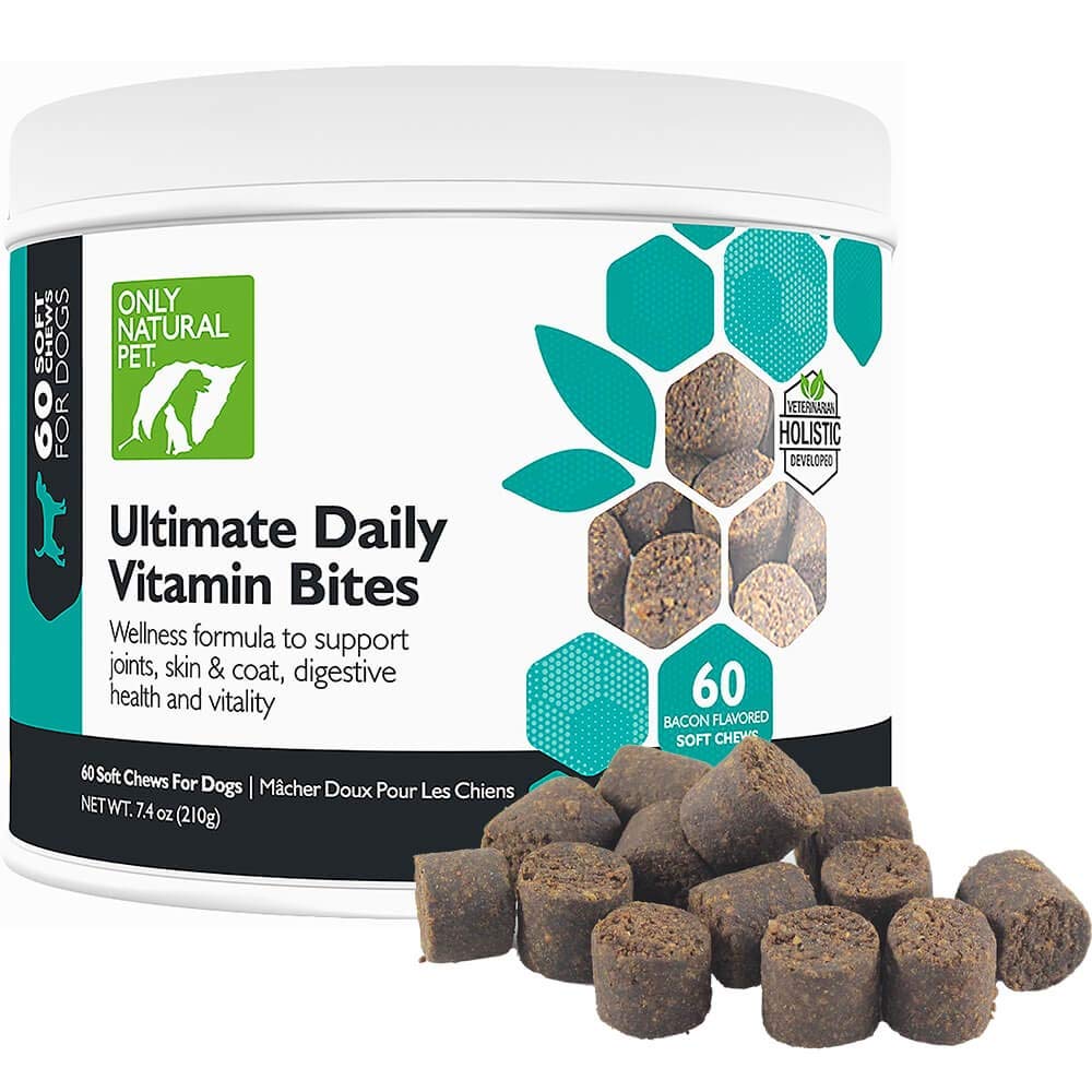 Only Natural Pet Ultimate Daily Vitamins - Complete Multivitamin Supplement for Dogs Balanced Health & Vitality - Senior Small & Large Canine Food Immune Digestive Support -60 Soft Chews (Pack of 1)