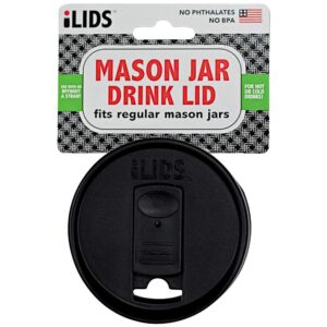 iLIDS Mason Jar Drink Lid, Regular Mouth, Black, Pack of 2