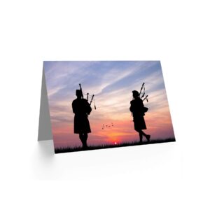 Wee Blue Coo Scottish Bagpipes Silhouette Sunset Birthday Art Sealed Greeting Card Plus Envelope Blank inside