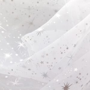 Star Bursts Sheer Organza White 58 Inch Wide Fabric by The Yard (F.E.®)