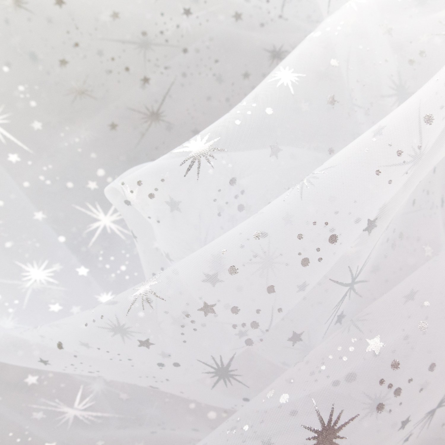 Star Bursts Sheer Organza White 58 Inch Wide Fabric by The Yard (F.E.®)