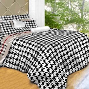 Dolce Mela DM498T 4-Piece Check Bedding Dorm Room Duvet Cover Set, Twin X-Large, Houndstooth, Off-White