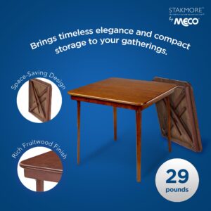 MECO Stakmore Straight Edge Solid Wood Folding Card Table, Folds to Deep 3.38 Inches for Easy Storage, 29.5″H x 32″W x 32″D, Fruitwood Finish