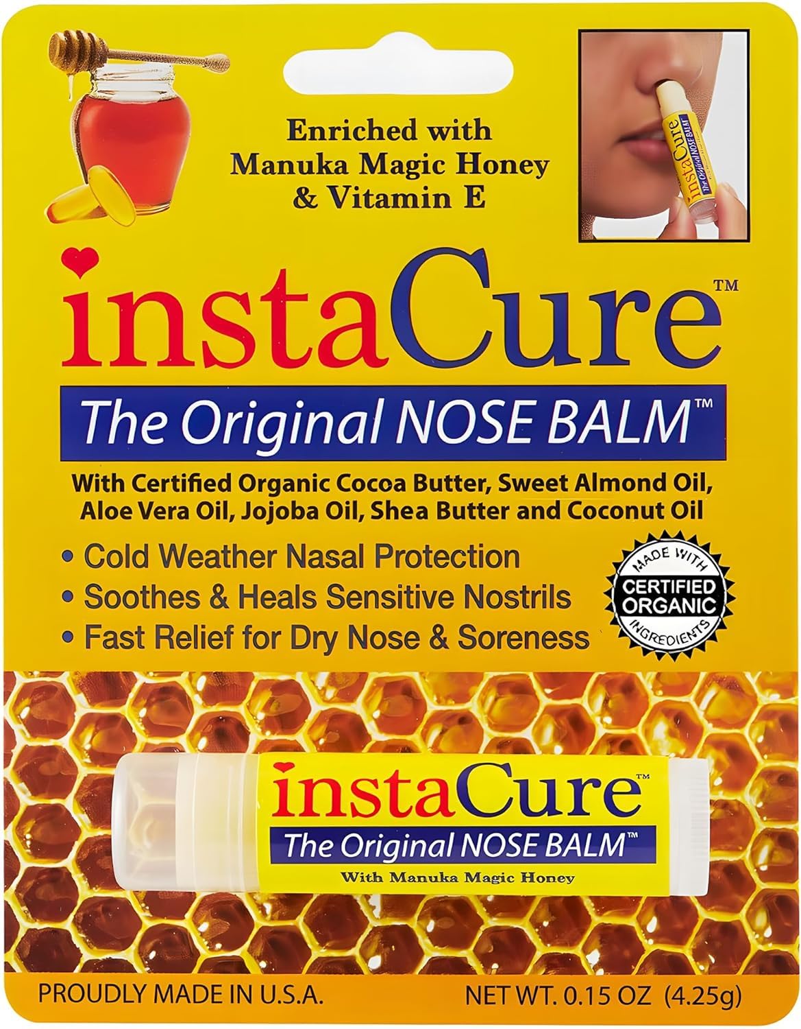 INSTACURE Original Nose Balm. Fast Relief for Cracked Dry & Sore Noses with Raw Manuka Honey Vitamin E Shea Butter Aloe Vera Oil. Heals Dog’s Dry Cracked Nose (1 Pack)