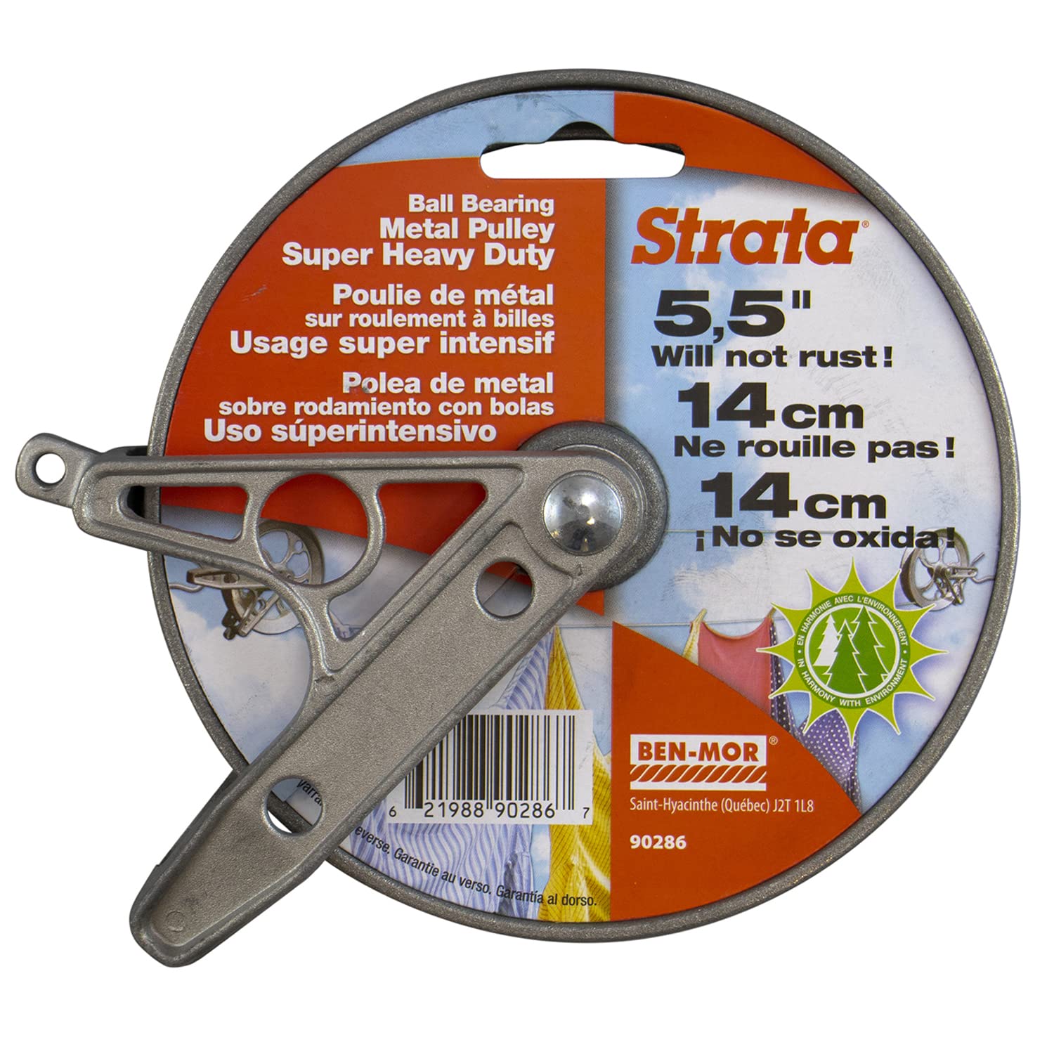 Strata Ball Bearing Style Clothesline Pulley - 5.5'' Heavy Duty Metal, Rustproof Silver for Outdoor Laundry Drying, Clothes Line Pulley for Clothes, Coats, Blankets, and More