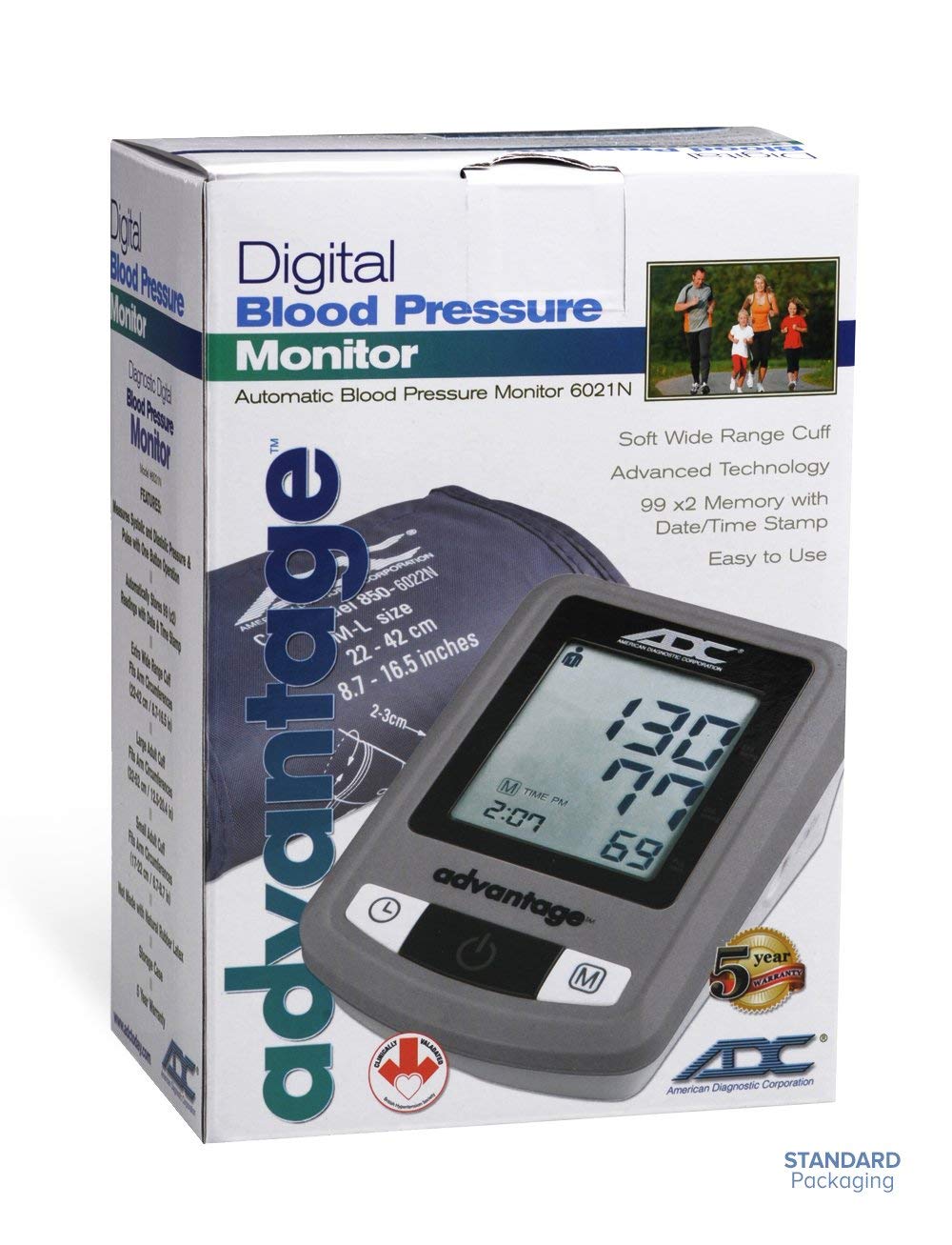 ADC 6021NSA Advantage Automatic Digital Blood Pressure Monitor with Storage Case, BHS AA Rated, Small Adult Navy Upper-Arm BP Cuff, 8" x 5" x 4"