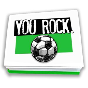 play strong soccer you rock note cards 12-pack (4.25"x5.5") illustrated sports powercards thank you note card set perfect for soccer players, coaches, fans and fanatics - they'll love 'em!