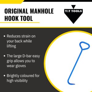 T&T Tools 30-Inch Manhole Hook Tool - Heavy Duty Single Hook for Lifting Manhole Covers, Storm Drains, Septic Tank Risers - Rigid Hex Alloy Steel Tool for Lifting, Pulling, and Removing Covers-1 Pack