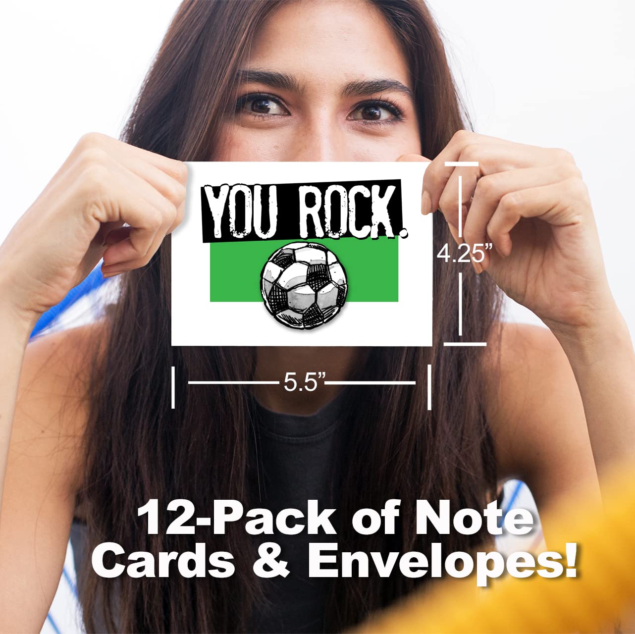 Play Strong Soccer You Rock Note Cards 12-Pack (4.25"x5.5") Illustrated Sports Powercards Thank You Note Card Set Perfect for Soccer Players, Coaches, Fans and Fanatics - They'll Love 'Em!