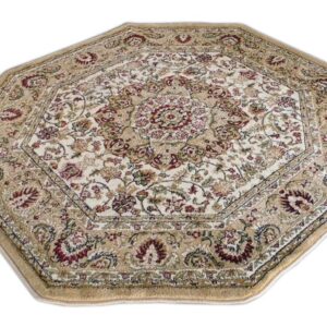 Traditional Octagon Area Rug Design Bellagio 401 Ivory (4 Feet x 4 Feet)