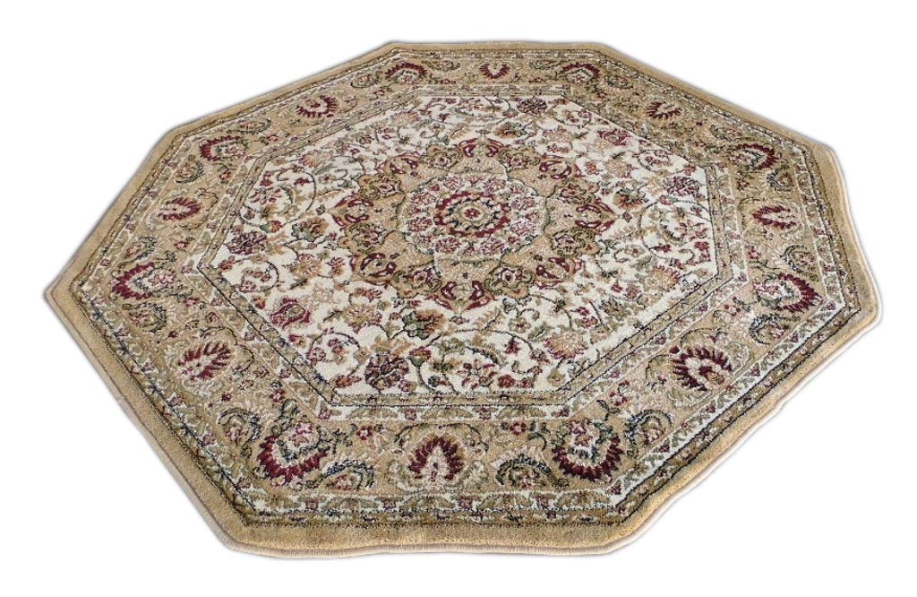 Traditional Octagon Area Rug Design Bellagio 401 Ivory (4 Feet x 4 Feet)