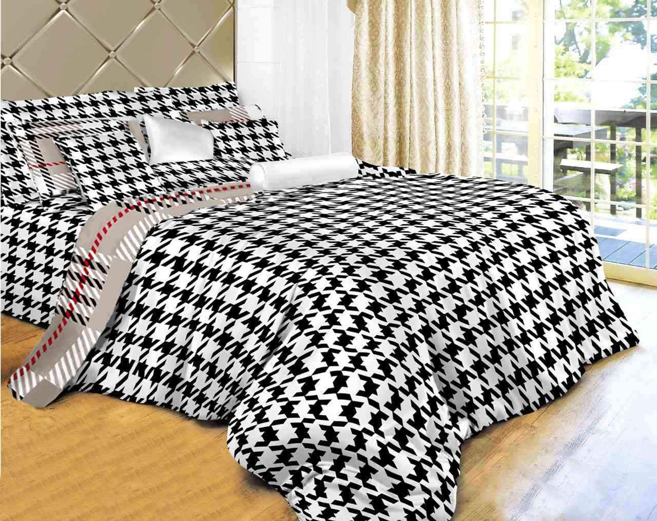 Dolce Mela DM498T 4-Piece Check Bedding Dorm Room Duvet Cover Set, Twin X-Large, Houndstooth, Off-White