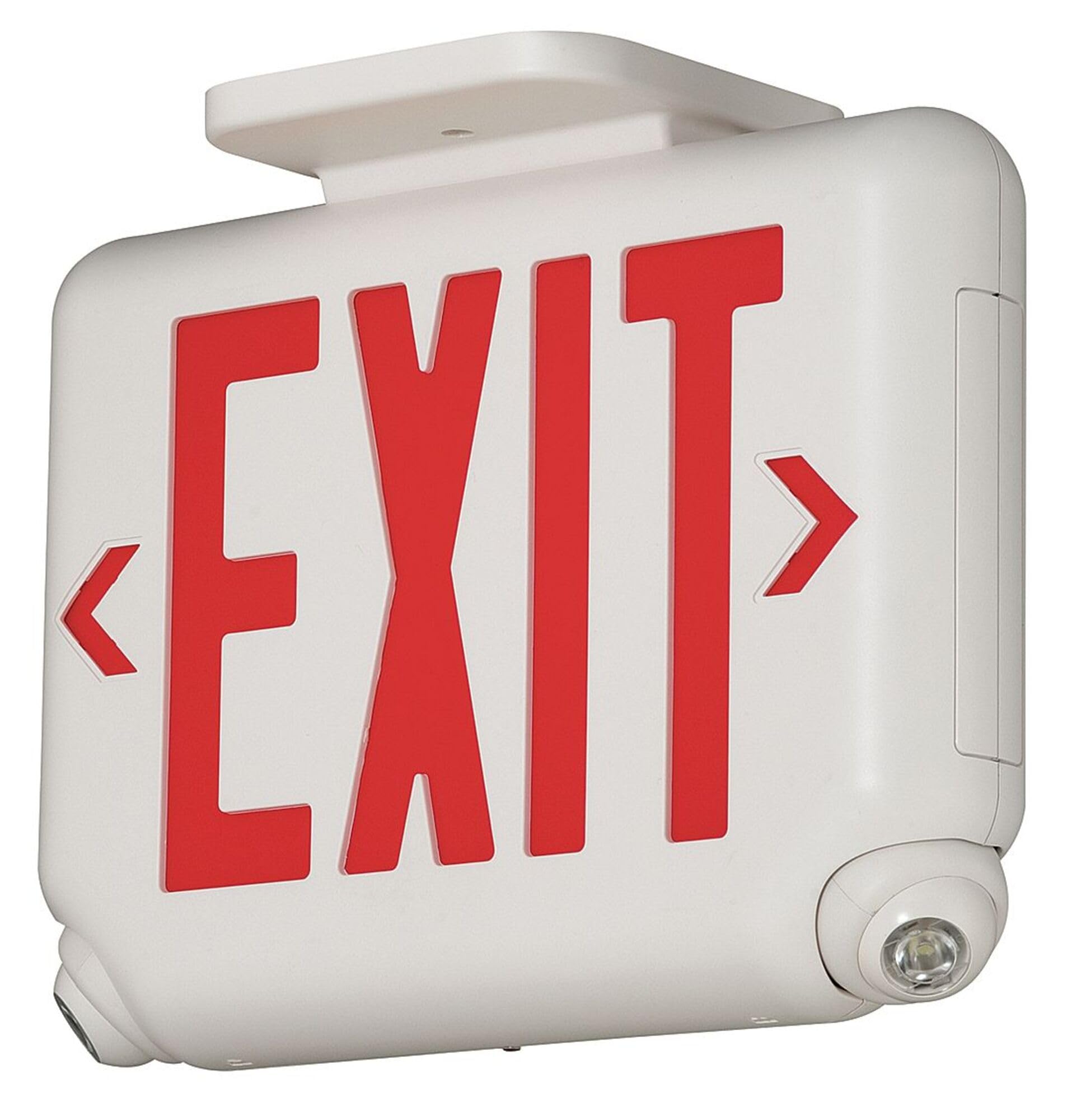 Dual-Lite EVCURWD4 LED Exit Sign & Emergency Light Combo, 1.7W Red Letters Remote Damp Listed - White