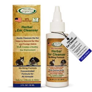 mad about organics herbal ear cleanser for dogs & cats - no-sting formula gently cleanses ears, removes wax & debris, supports healthy ear care, calming grooming supplies for pets, 2oz bottle