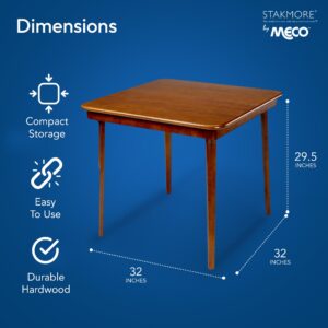 MECO Stakmore Straight Edge Solid Wood Folding Card Table, Folds to Deep 3.38 Inches for Easy Storage, 29.5″H x 32″W x 32″D, Fruitwood Finish