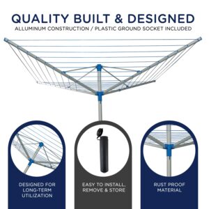 Strata 164 FT Umbrella Clothesline Outdoor - Clothes Line Outdoors Aluminum Frame with Ground Socket - Clotheslines for Outside Laundry Drying, Washing Line for Hanging Clothes, Sheets etc.