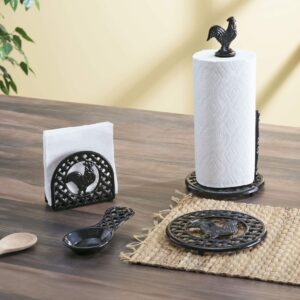 Home Basics Cast Iron Rooster (Black) Trivet, 8" x 8" x .62"