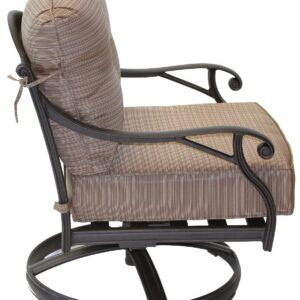 Nassau Outdoor Patio Set of 4 Swivel Rocker Club Chairs Dark Bronze Cast Aluminum, Walnut Cushions