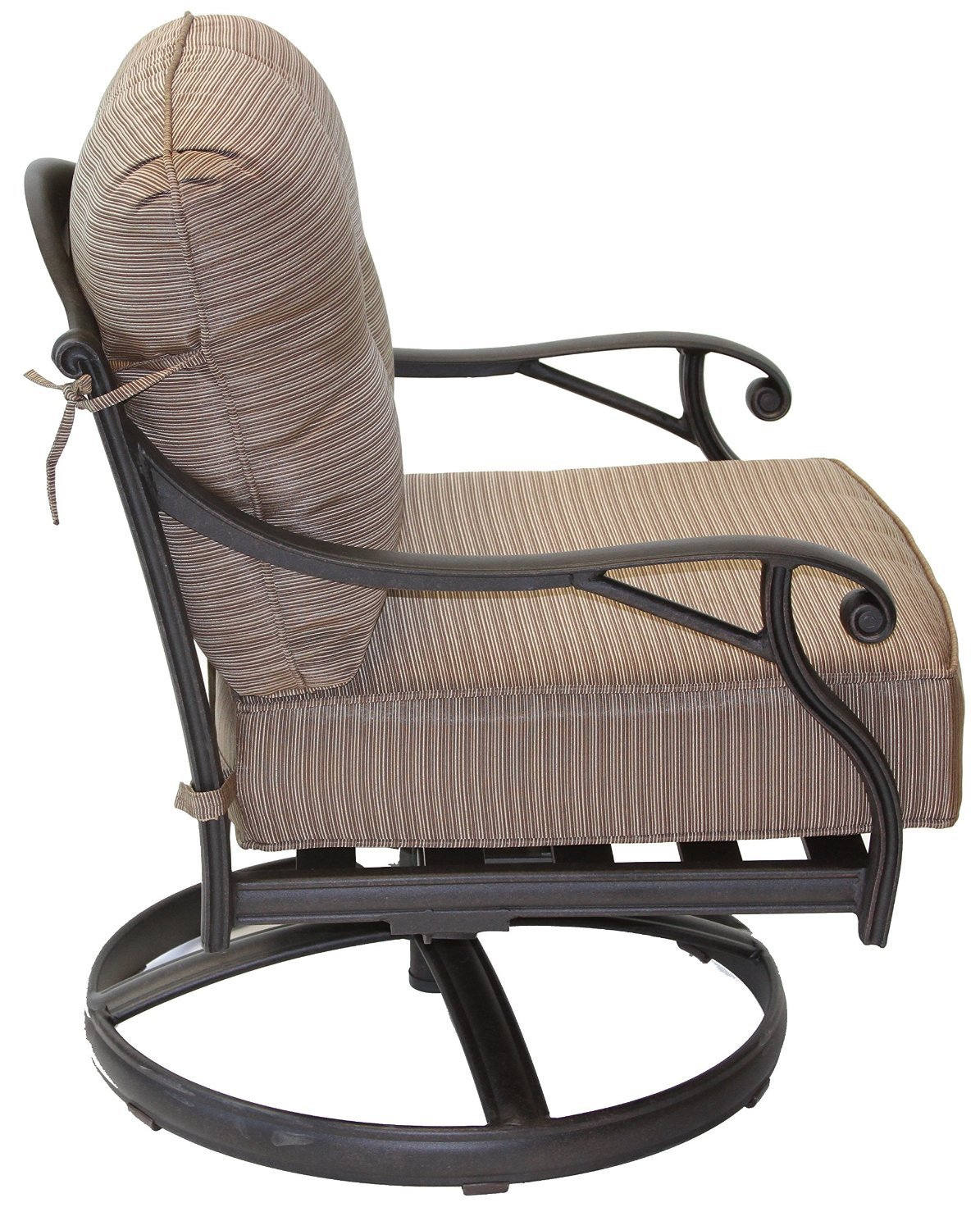 Nassau Outdoor Patio Set of 4 Swivel Rocker Club Chairs Dark Bronze Cast Aluminum, Walnut Cushions