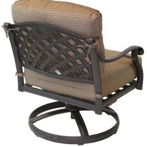 Nassau Outdoor Patio Set of 4 Swivel Rocker Club Chairs Dark Bronze Cast Aluminum, Walnut Cushions