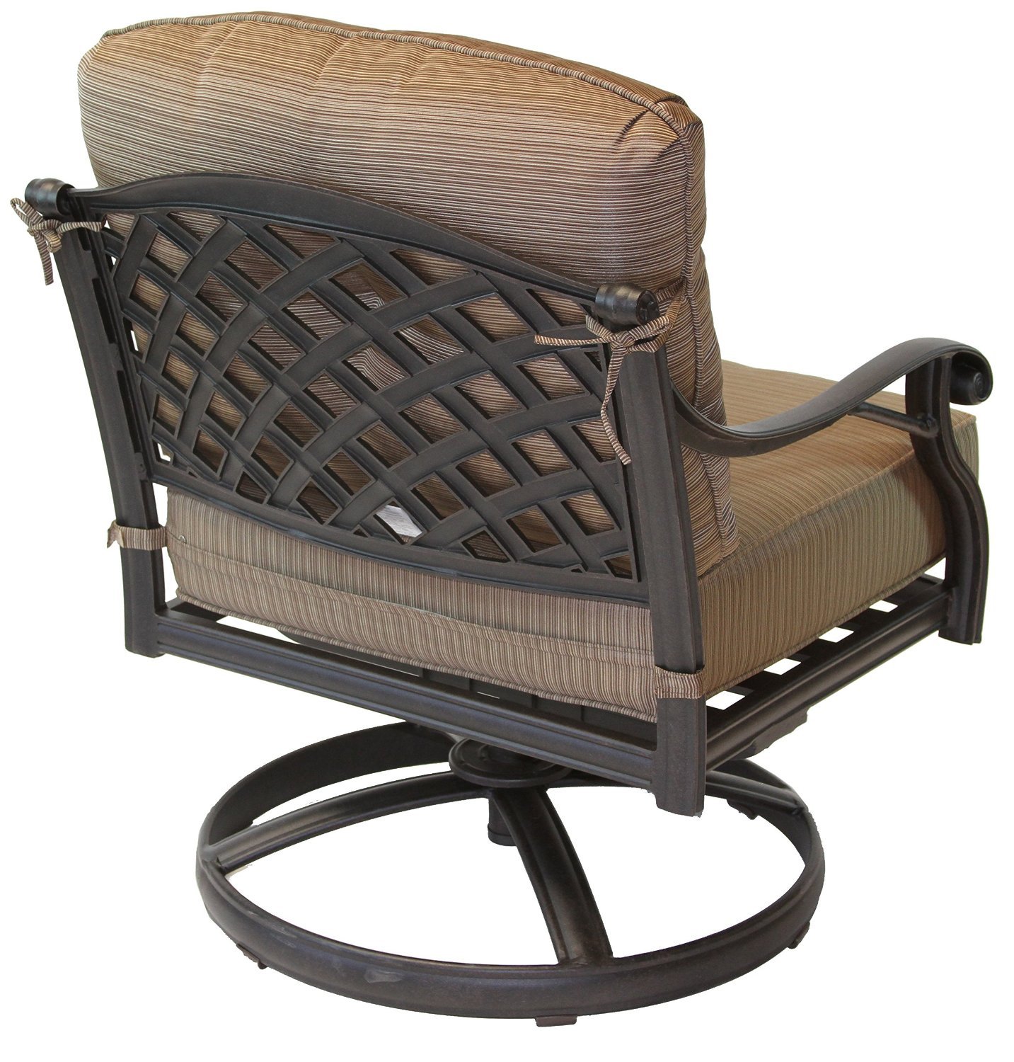 Nassau Outdoor Patio Set of 4 Swivel Rocker Club Chairs Dark Bronze Cast Aluminum, Walnut Cushions